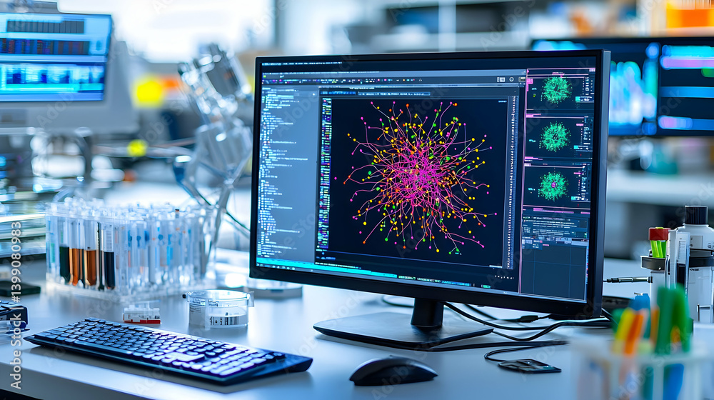Poster Modern Computer Display Showing Colorful Scientific Data In A Laboratory