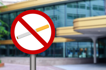 No Smoking sign on city street. Space for text