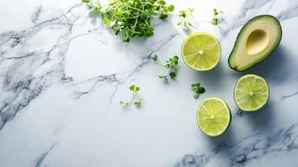 Obraz premium Vibrant Green: Avocado, Limes, and Microgreens on Marble