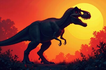 Fototapeta premium Enormous T-Rex Silhouette with Skull and Bones, t rex, fossil