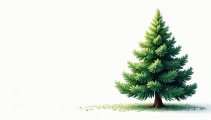 Evergreen tree against bright white background, winter, Christmas, festive