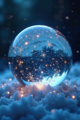 Naklejka premium Icy glass sphere with swirling snowflakes and stars , Shine, Orb