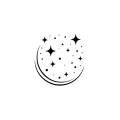 Minimalist Celestial Vector: Crescent Moon with Stars
