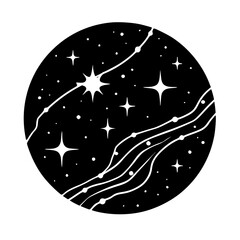 Celestial Night Sky: Black and White Starry Orb, Vector Illustration