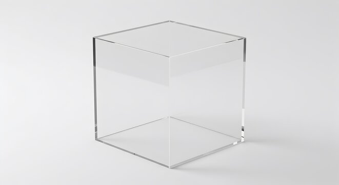 Minimalist clear acrylic cube on plain background for display purposes