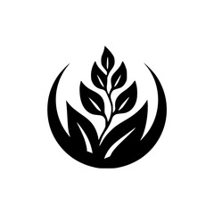 Minimalist Leafy Plant Logo Design, Black & White on White