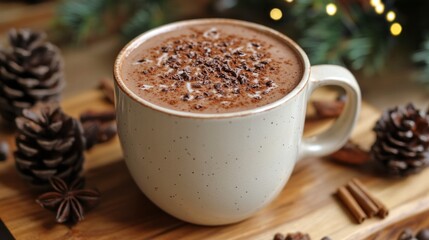 Fototapeta premium Warm Cozy Hot Chocolate Mug with Winter Spices
