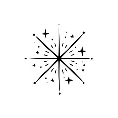 Hand-Drawn Starburst Logo, Celestial Design Element, Black & White Illustration