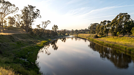 Obraz premium Tranquil River Scene At Sunrise