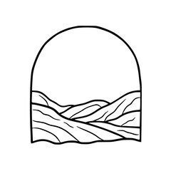 Minimalist Landscape Illustration in Arch Frame, Black and White