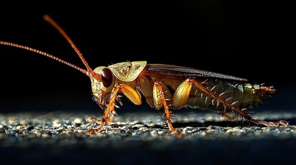 Macro Photography of a Cockroach on Dark Surface