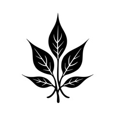 Minimalist Black & White Leafy Branch Icon on White, Simple Design