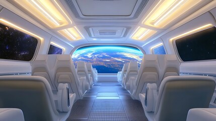 Futuristic Spaceship Interior: Earth View
