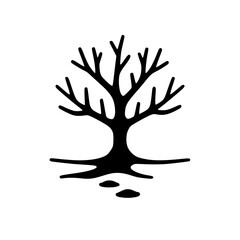 Minimalist Black Tree Silhouette on White: Symbolic, Graphic Design Element