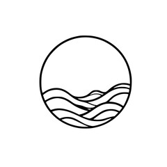 Minimalist Ocean Waves in Circle, Black and White Design