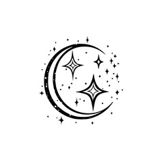 Celestial Crescent Moon and Sparkling Starry Night Vector Illustration