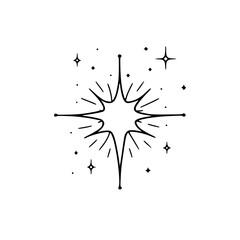 Minimalist Starburst Illustration: Celestial Sparkle, Black and White, Vector Design