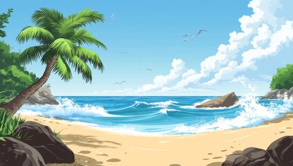Tropical beach scene with palm tree