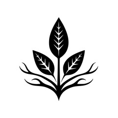 Minimalist Leafy Plant Logo, Vector Illustration in Black & White