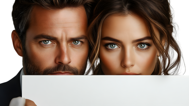 Couple Holding Blank Sign Advertising Romance Portrait  Studio Shot