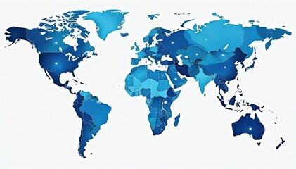 Obraz premium Minimalist blue and white world map for presentation, vector, business