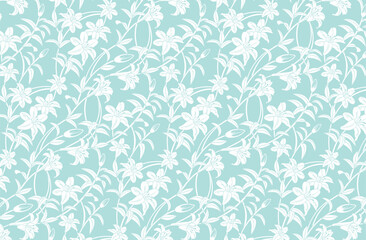 Fototapeta premium Floral Pattern, White Lily, Casablanca Motifs, Light green