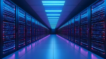 Fototapeta premium Futuristic Server Room With Neon Lighting