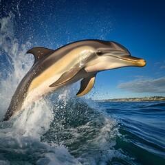 Naklejka premium Dolphin Leaping Ocean Wave Splash Wildlife Nature