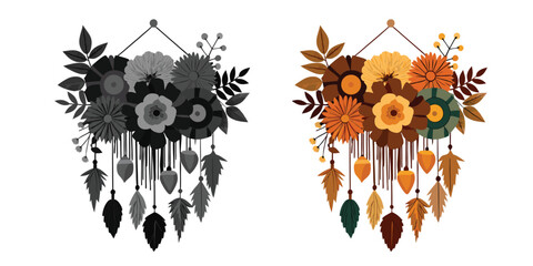 Dried Flower Wall Hanging Vector illustration of an abstract floral design with vintage flower and leaf elements