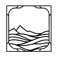 Minimalist Landscape Icon: Mountain & Water in Decorative Frame