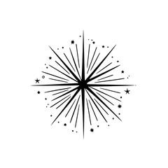 Obraz premium Celestial Starburst Illustration: Black and White Geometric Design