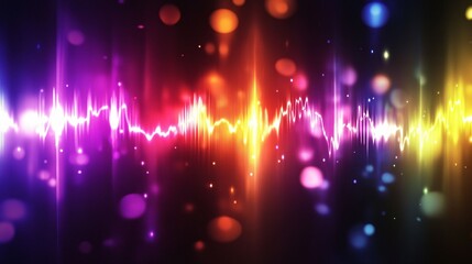 Abstract colorful light wave pattern with bokeh effect on a dark background.