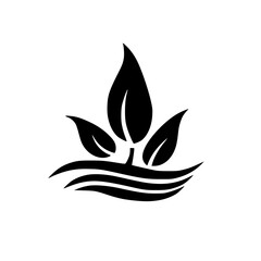 Abstract Black & White Leaves and Water Icon for Nature & Sustainability