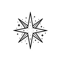 Elegant Black & White Starburst Icon with Sparkling Dots