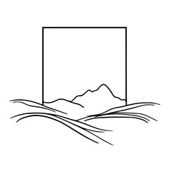 Minimalist Mountain Landscape Inside a Square Frame - Black & White