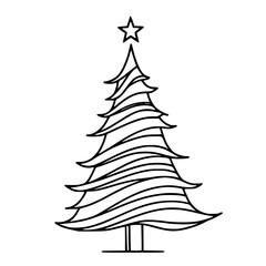 Minimalist Christmas Tree Illustration, Line Art on White Background