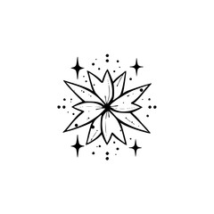 Celestial Flower Mandala: Black and White Line Art on White, Modern Design.