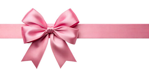 Large pink bow on the left side of a straight ribbon, isolated on a transparent background - ideal for banners or frames Easter, Christmas, birthdays, gifts, Valentine's Day
