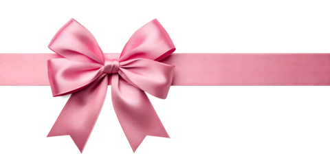 Large pink bow on the left side of a straight ribbon, isolated on a transparent background - ideal for banners or frames Easter, Christmas, birthdays, gifts, Valentine's Day
