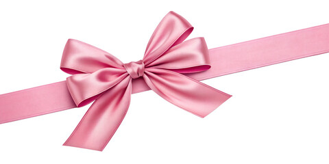 Large pink bow on the left side of a straight ribbon, isolated on a transparent background - ideal for banners or frames Easter, Christmas, birthdays, gifts, Valentine's Day