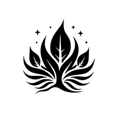 Abstract Leafy Plant Logo: Black and White Nature Symbol