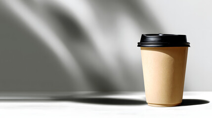 Stylish Takeaway Coffee Cup on Minimalist Surface with Soft Shadows