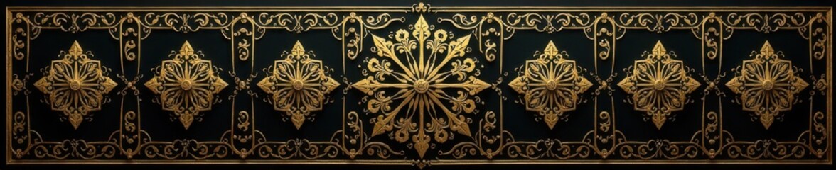 Intricate gold filigree with black and gold geometric patterns, design, luxury, opulence