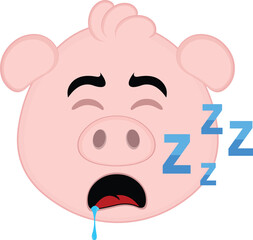 vector illustration emoji character face pig cartoon, with their mouth open sleeping, snoring and drooling