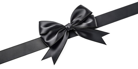 Large black bow on the left side of a straight ribbon, isolated on a transparent background - ideal for banners or frames Easter, Christmas, birthdays, gifts, Valentine's Day