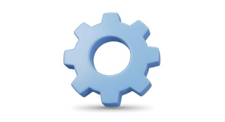 Fototapeta premium Isolated three-dimensional rendering of a pale blue gear icon on white backdrop