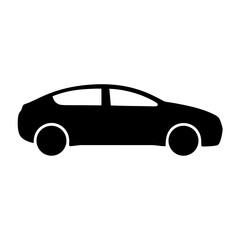 Simple Black Car Silhouette Illustration Showing Side View on a White Background