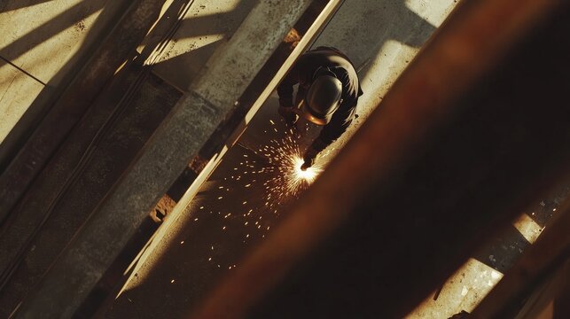A welder repairing a metal structure at a construction site. Featuring skill and precision - Powered by Adobe
