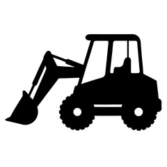 Silhouette of a construction excavator vehicle with digging shovel bucket loader
