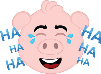 vector illustration emoji character face pig cartoon, laughing out loud